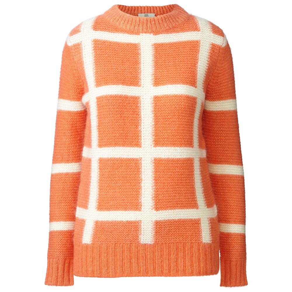 Orla Kiely $324 Clementine Orange Windowpane Mohair Pullover Sweater SZ S